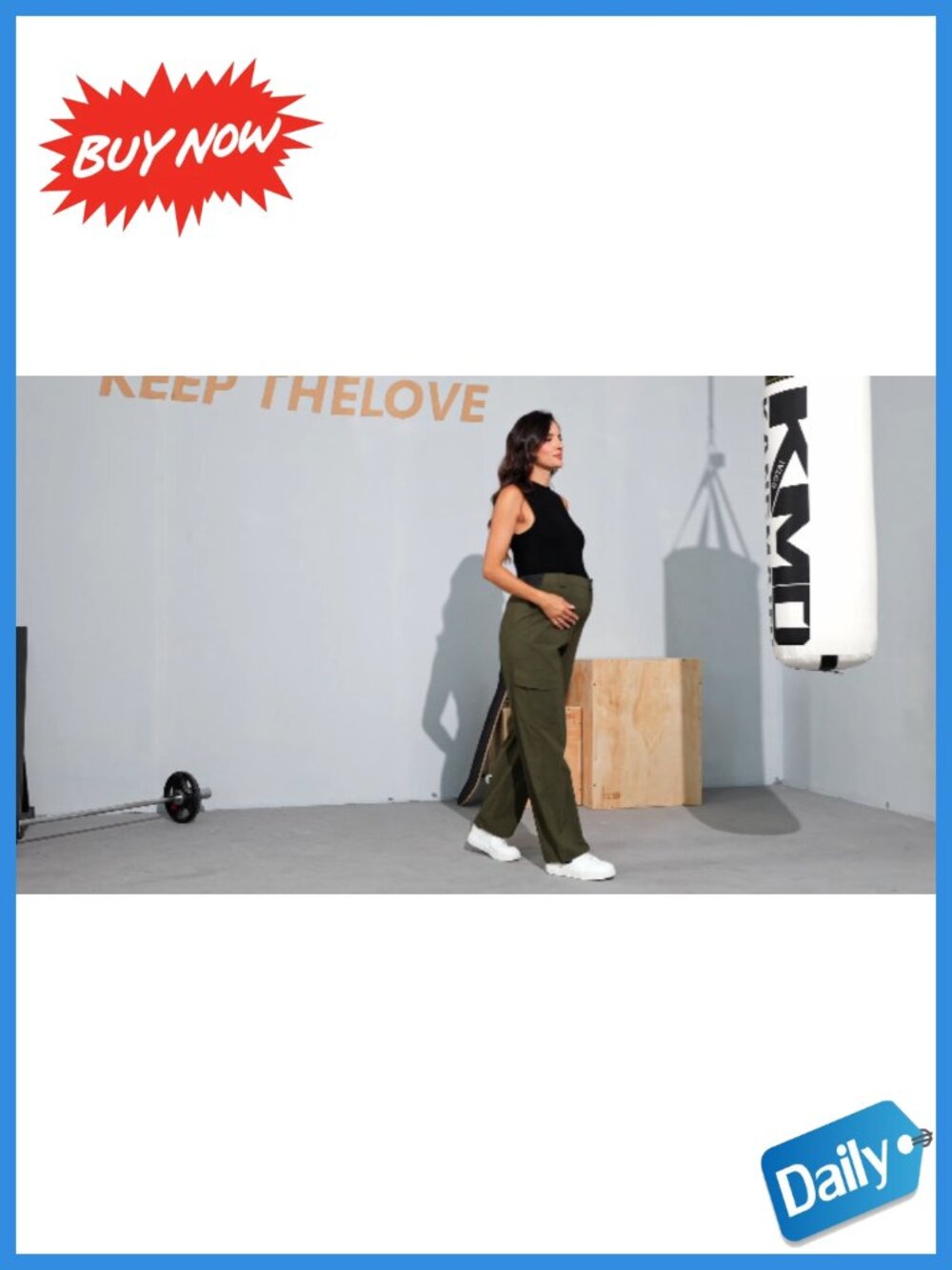 Straight Leg Maternity Cargo Pants Mid Rise Stretch Drawstring Hem - Picture 6 of 6